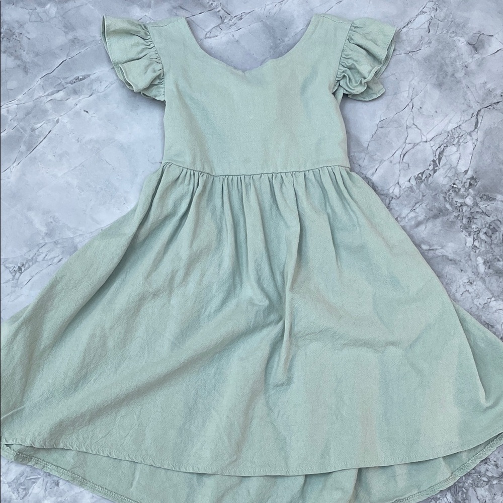 Girls Mint Green open-back linen dress